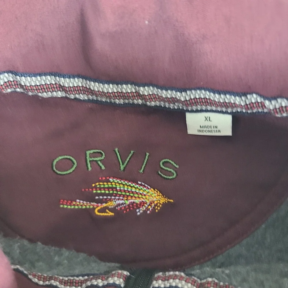 ORVIS‎ Sweater Mens XL Dark Gray Cotton Polyester Quarter Zip Thick Sweatshirt